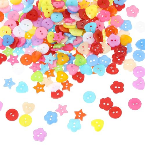 400 Stück Knöpfe zum Basteln 4 Stile Bunte Knöpfe zum Annähen Kunststoff Bastelknöpfe Kinderknöpfe Verschiedene Formen und Farben Knöpfe Groß Basteln Zubehör für Kinder DIY Kleider Nähen Geschenk