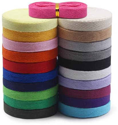 Jamsinmu Baumwolle Gurtband Fischgration Baumwoll Twill Ribbon 21 Mixed Farbe 42 Yard Gemischt zum Nähen Bindungsgeschenk Verpackung Stricken von DIY Basteln 10mm