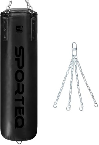 Sporteq Dyno Heavy Filled Boxing Bag with Chain Hanging Set, 4FT Punching Bag for Boxing, Kickboxing & Muay Thai, Heavy Duty Punch Bag for Home & Commercial Gym Training