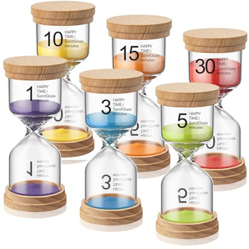 Kingdder Pack of 6 Wooden Sand Timer Set Operation Colorful Hourglass Timer Sandglass 1/3/5/10/15/30 Minutes Wood Sand Clock for Back to School Classroom Office Kitchen Cooking Home