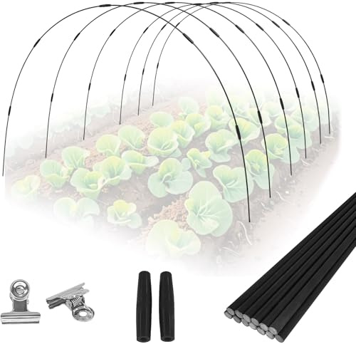 36 st trädgårdsringar växttunnelkit – 20 cm rostfri glasfiberbåge med plastbeläggning (6 set) för upphöjda sängar, växtstöd, skuggtyg, insektsnät och skydd för radskydd