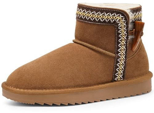 Harvest Land Women Genuine Suede Ankle Warm Boots Fur-Lined Winter Snow Boots Non-Slip Ideal for Commute and Strolls
