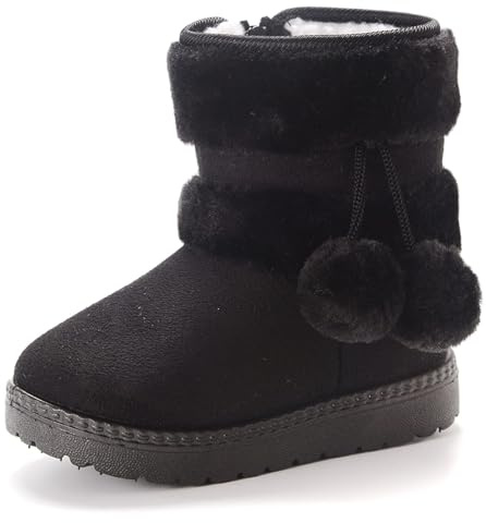 Yeeteepot Bambine e Ragazze Carino Stivali da Neve Calda Foderati Stivaletti Inverno Morbide Piatto Stivali Bambini Pelliccia Antiscivolo Boots， Nero 30 EU = 31 CN