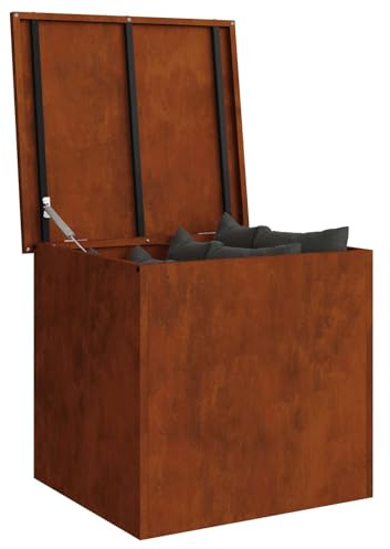 vidaXL Scatola di Stoccaggio Esterno Ruggine 55 x 50,5 x 50 cm Acciaio, Soluzione di stoccaggio per Giardino e terrazzo, Box Resistente, Organizer in Metallo, armadietto Rettangolare