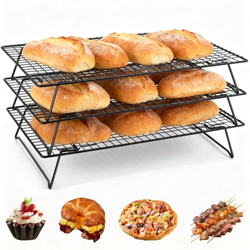 KOUHA Grande Griglia di Raffreddamento Impilabile (42,5 x 27,7 cm) Griglia per Torte Pieghevole a 3 Livelli Griglia per Torte Pieghevole Salvaspazio Griglia di Raffreddamento Nero