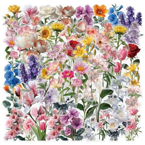 200Pcs Transparent Flower Stickers for Scrapbooking, Self-Adhesive Floral Stickers, Natural Flowers Aesthetic Scrapbook Stickers for Water Bottles, Laptop, Craft, Card Making, Scrapbook Supplies