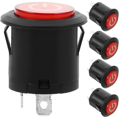 SUPVOX 5 pezzi Interruttore a pulsante di avviamento per auto giocattolo a batteria per bambini, pulsante di accensione del motore, accessorio universale per montaggio a pannello rosso