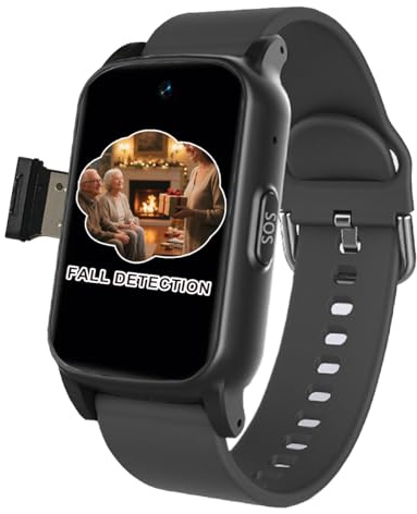 VCYEX Dispositifs D'alerte De Chute pour Personnes Âgées Montre Connectée Senior Personne Âgée Bouton SOS Appel Vidéo HD pour Alzheimer Et DémenceBlack,1.25 * 0.57 * 2.22inch
