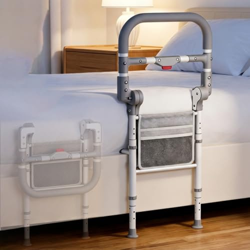 TYGYSDO Barrière de Lit Adulte Rabattable, Aide pour Se Lever du Lit avec Poignée d’Appui, Sécurité Anti Chute, Installation Facile, Pliable, Charge 200 kg, Idéal Personnes Âgées, Femmes Enceintes