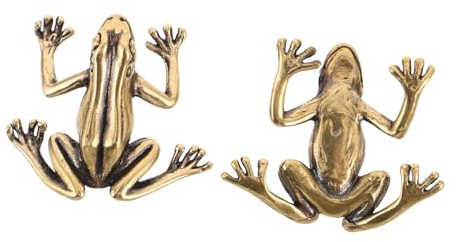 Toddmomy 2 Estatuas de Rana de Latón Pequeñas para Decoración de Baño de Pájaros al Aire Libre, Adorno de Rana para Cuenco de Jardín y Bebedero de Patio, Figuras Resistentes