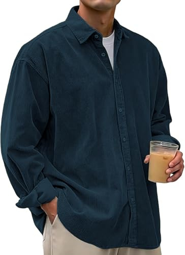 PADOLA Velours Côtelé Chemise Homme Manches Longues Col Revers Boutonnées Surchemise Décontractée Chemises Cowboy Western Légère Veste mi Saison Blouson de Travail
