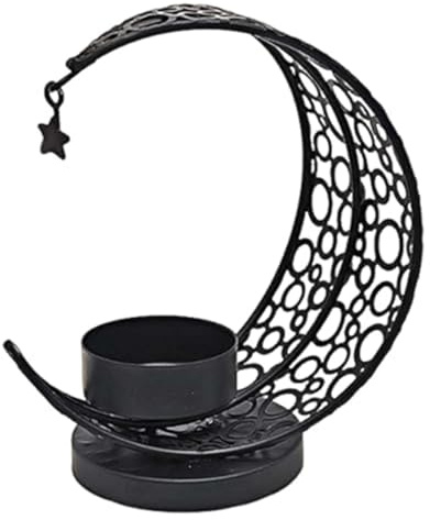 Portacandele A Forma Di Luna In Metallo – Decorazione E Ornamento Per Candele – Portatealight In Metallo – Ideale Come Centrotavola, Per Feste, Caminetti E Occasioni Festive(Black)