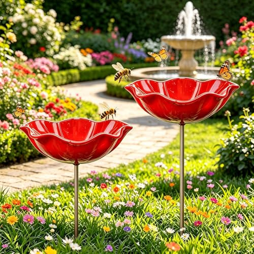 2 abbeveratoio per api da giardino, abbeveratoio per api, insetti, decorazione da giardino, abbeveratoio per uccelli, in metallo, ciotola decorativa per uccelli e api
