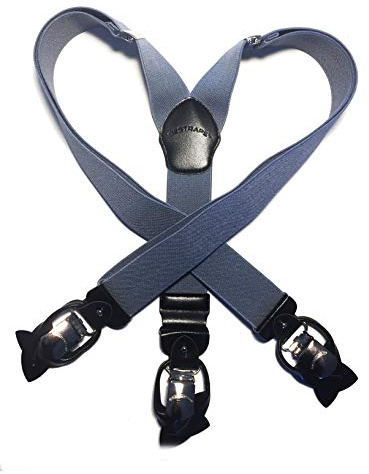 BESTRAPS® - Bretelle vintage da uomo - modello a 3 pinze - solide - Eleganti - 3,5 cm - Clip larghe - Lunghezza regolabile (Grigio)