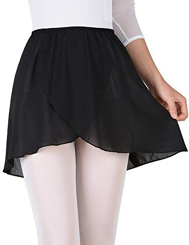 Bezioner Ballet Wrap Skirt - Black Chiffon for Girls and Women, Pull-on Elastic Waist Dance Skirt, Black M