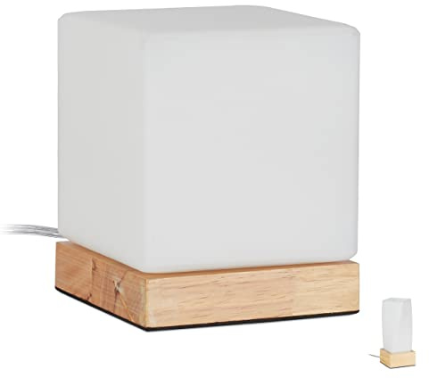 Relaxdays Tischlampe Würfel, weiß/natur
