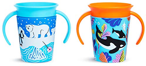 Munchkin WildLove Trainer Miracle 360 | Toddler Sippy Cup Set | BPA Free | Non Spill | Leakproof | 6oz/177 ml | 2 Pack | Polar Bear/Orca