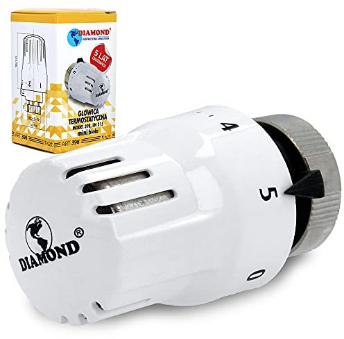 DIAMOND® Cabezal termostático para radiador, M30 x 1,5, color blanco, termostato, 6,5 °C – 28 °C, válvulas termostáticas, termostato para radiador, válvula adaptadora, válvula de calefacción,