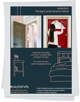 Easyblinds Easydoor transom window/fanlight blind, white, quick fix instant blind, self-adhesive attachments, cut to size and shape as required