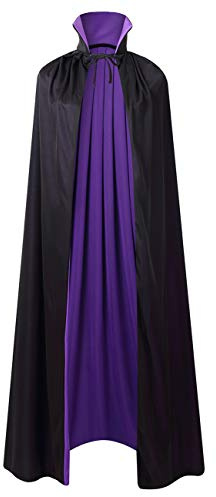 Regenboog Cape réversible pour femme, cape à col montant, cape noire et rouge avec capuche, cape violette, costume d'Halloween et de Noël, Col montant, noir et violet, Medium