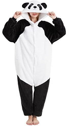 LATH.PIN Pyjamas jumpsuit panda unisex vuxna djur onesie cosplay halloween karneval kostymer dam pyjamas djurdräkter vinter, svart, M