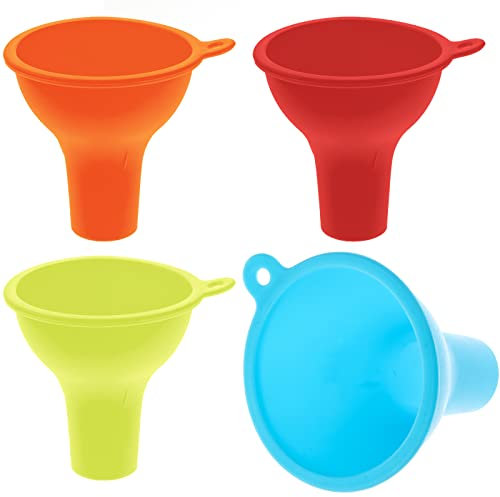 Thinp Wide Mouth Funnel, 4 Pieces Funnels for Kitchen Use Silicone Funnels for Filling Bottles Kitchen Funnel for Jars Jam Spice Filling Bottles Liquid Oil and Powder Transfer (4 Colors)