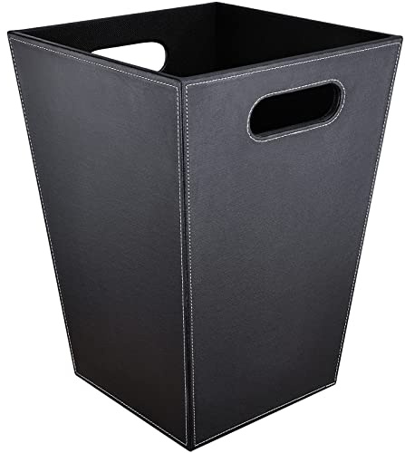GORESE Pu Leather Trash Can for Bedroom, 16L/4.2 Gallon Office Wastebasket with Handles for Near Desk, Black Bathroom Garbage Cans for Home Decorative, Square Waste Basket Bin for Dorm Easy to Clean