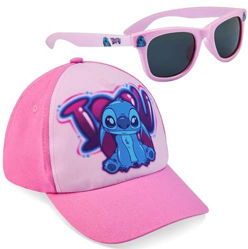 Disney Occhiali da Sole Bambina 100% UV e Regolabile Cappello Con Visiera (Rosa Stitch)