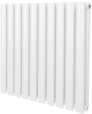 Radiatore a colonna ovale 600 mm x 600 mm Designer Doppio pannello Termosifone Bianco Acciaio Inclusi Spazzola per la pulizia Kit di fissaggio e staffe