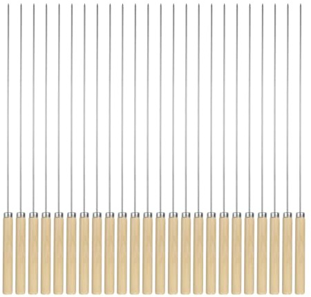 QUARKZMAN 12Pz Spiedini Acciaio 35cmx2.1mm Spiedo per Barbecue Metallo Rotondi con Manico in Legno Acciaio Inox Riutilizzabili Grigliate Arrosticini Aperto per Carne Frutta Verdura