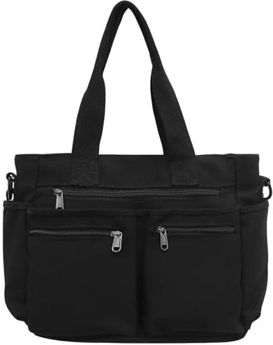Makukke Damen Umhängetasche Tote Bag Tasche Mehrfachtasche Shopper Tasche Handtasche Schultertaschen für Arbeit Büro Reisen Einkaufen Schule (Schwarz-Canvas)