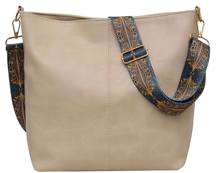 Namenand Bolso Bandolera para Mujer, Bolso de Mano PU Piel Messenger Crossbody Bag, Bolso Bandolera Grande con Correas Ajustables Desmontables para Compras, Trabajo, Viaje, Fiesta - Hueso
