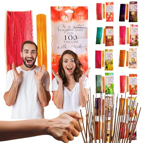 Pack de Inciensos Naturales Sorpresa – 100 Varillas sin Tóxicos + Quemador Artesanal de Madera – Ideal para Meditación, Limpieza Energética, Yoga, Reiki, Aromaterapia