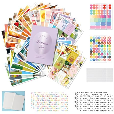 Kit Vision Board – 270 Cartas Imágenes + Tablero Laminarte Reutilizable – Kit de pizarra de ensueño - Kit DIY con Stickers de Letras, Iconos y Etiquetas – 30 Temáticas para Alcanzar Vida Ideal