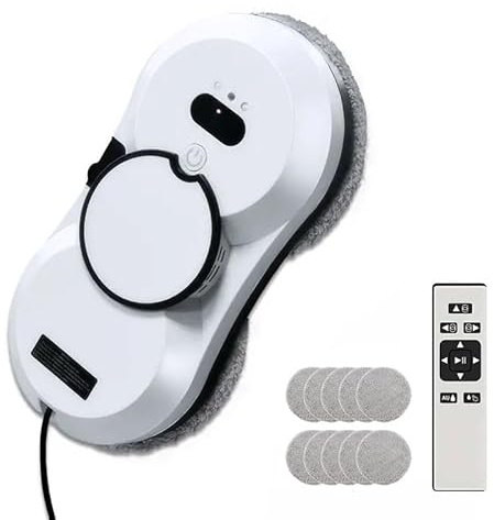 Fensterputzroboter, 5600Pa Fensterroboter mit Automatischem Wasserstrahl,Fensterreiniger Roboter Elektrisch mit Intelligentes Kantenerkennungssystem, für Innen- und Außenfenster, 10X Lappen (A)