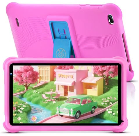 qunyiCO Tablette Enfants 7 Pouces Android 10 | Tablette éDucative pour Enfants De 3 à 12 Ans avec ContrôLe Parental | 2 Go + 32 Go Wi-FI | Applications PréInstalléEs + éTui De Protection (Rose)