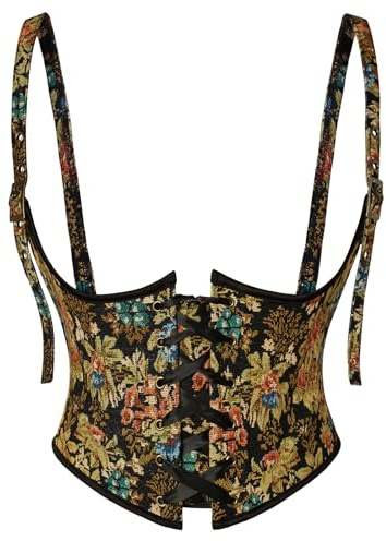 Scarlet Darkness Corset Belt for Women Floral Lace Up Boned Underbust Corset Waist Belts, Midnight Bloom, 12
