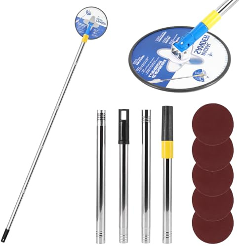 Pole Drywall Sander, 9 Inch Round Radial Sander with 5 PCS Sanding Sheets Hand Sanders with Extension Pole, 360 Degree Rotation Wall Sanders for Painted Walls and Ceilings