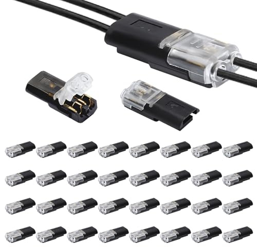 VOSSOT 40 pezzi morsetti elettrici per cavi a 2 pin senza spellatura, connettori elettrici rapidi 12 V per LED per veicoli elettrici per auto, capicorda elettrici fai da te con cavo piatto 18-22 AWG