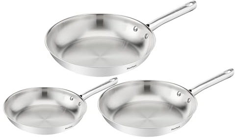 Tefal Duetto On - Juego de Sartenes de 20/24/28 cm, Acero inoxidable, Cocción rápida y uniforme, Apto inducción, Mango ergonómico, 10 años de garantía, Resultados crujientes