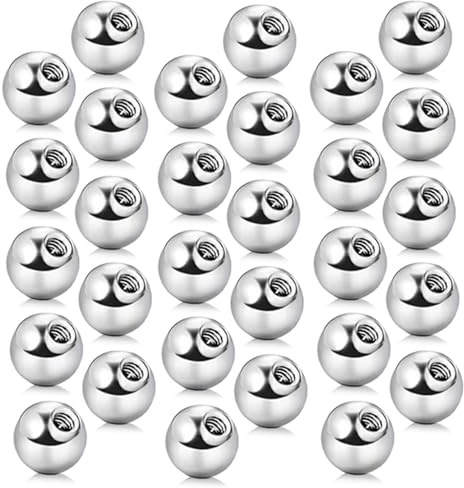 YURUIHKAO 30 PCS Belly Bar Balls, Silver Stainless Steel Replacement Balls, Industrial Piercing Jewellery for Tongue, Eyebrow, Lip, Belly Button, Nipple Piercing (Silver)