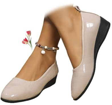 Zapatos de cuña con tiras cruzadas elásticas cómodas para mujer, bombas de tacón redondo con tiras elásticas cruzadas en el tobillo tipo bailarina, 37 EU