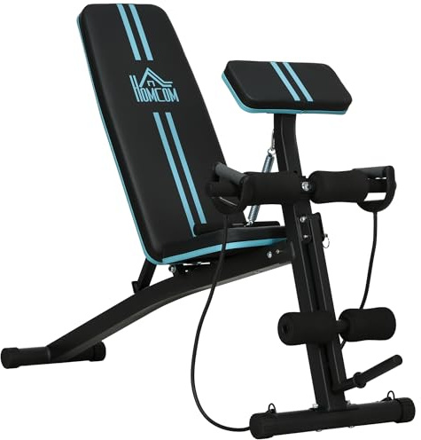 HOMCOM Banc de musculation pliable inclinable, banc réglable pour le développé couché, le curl biceps, la musculation du dos et des abdominaux, avec extenseur des jambes, acier, noir bleu