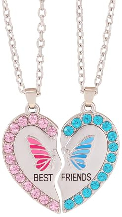 Wnzdp 2PCS BFF Necklace for 2 Girls, Friendship Necklace Set with Heart Shape Butterfly Pendant, Friend Gifts for Women, Graduation Birthday Christmas Valentines Gifts