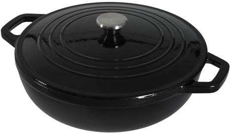 TOQUE Black Enamel Cast Iron Dutch Oven/Casserole Dish – Heavy-Duty Multi-Purpose Stew & Soup Pot with Self-Basting Lid, 30.5cm / 6kg Oven & Induction Safe