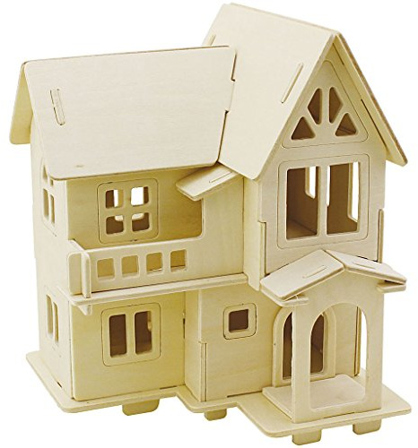 3D-träbyggsats, hus med balkong, storlek 15,8 x 17,5 x 19,5, plywood, 1 st