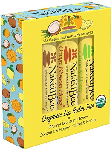 The Naked Bee Damen Bio Lippenbalsam Trio Geschenkset Multipack | Orangenblüte, Kokosnuss, Zitrone & Honig | Feuchtigkeitsspendende Lippenpflege-Kollektion für Frauen