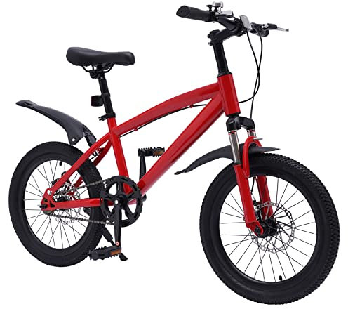 Acesunny 18 Zoll Kinderrad Fahrrad Rot Kinderfahrrad Jungen Mädchenfahrrad Mountainbike MTB Kinderfahrrad Jungen Mädchen 125-140 cm Fahrrad mit Reifenpumpe Rot