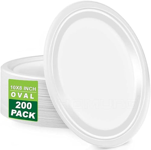 Best House Ecowise Disposable Oval Bagasse Sugarcane Plates - 10 X 8 inch Eco-Friendly, Biodegradable and Compostable Perfect for Picnics, BBQs,and Parties (Pack of 200)