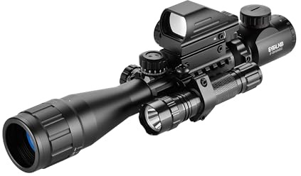 ESSLNB 3-9X40mm Rifle Scope with Red Green Brightness Settings Red Dot Sight and Flash Light Rangefinder Optical Lens 20mm/22mm Picatinny Rail Mount For Hunting